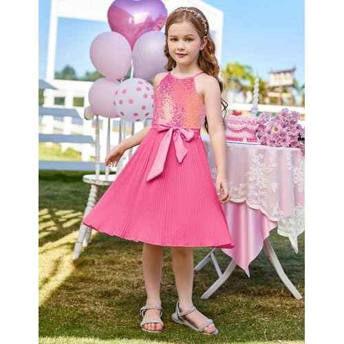 GRACE KARIN Girls Sequin Dress Christmas Party Dance Formal Birthday Fancy Sparkly Halter Chiffon Dresses Size 5-14