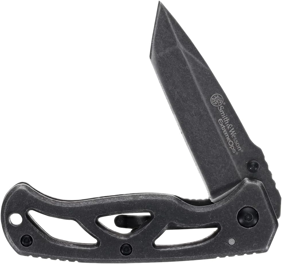 Smith & Wesson ExtremeOps CK404 6.23in High Carbon S.S. Folding Knife with 2.65in Tanto Blade and Stainless Handle for Outdoor, Tactical, Survival and EDC