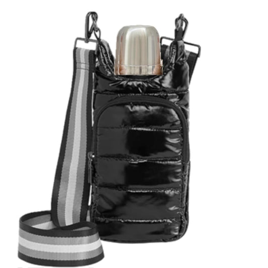 LESCATO Original Crossbody Water Bottle Bag/Puffer Tote Tumbler Holder with Pockets for Phone & Accessories (Black)