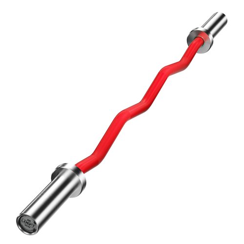 LOEFT EZ Curl Bar 47" Ceramics Finish Olympic Barbell 4 ft, 500 lbs Capacity with 4 Needle Bearings, Copper Sleeve for Weightlifting, Hip Thrusts, Squats and Lunge, for 2 Inch Weight Plates (Red Ceramics Finish)