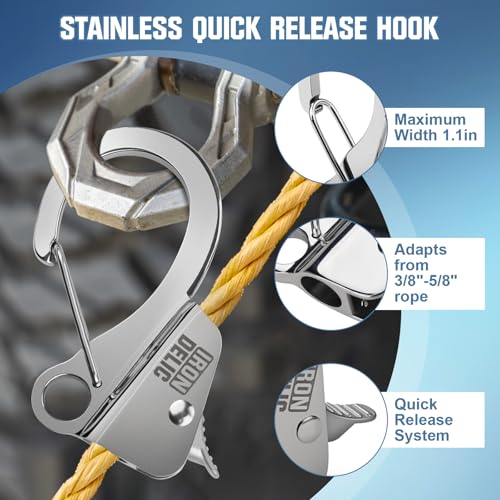 2 Pack Stainless Steel Boat Anchor Hooks - Quick Release Knotless System for 3/8"-5/8" Rope, Heavy Duty Marine Anchor Accessories