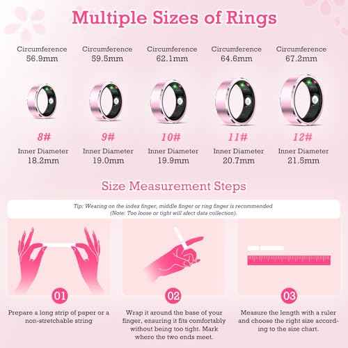 Smart Ring for Women & Men, Fitness Tracker with Sleep Monitoring, Step Tracker, Blood Oxygen, Heart Rate, Air Gestures, No Subscription Fee, IP68 Waterproof for iOS & Android (Pink,#9)