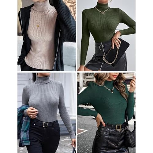 Ekouaer Women's Turtleneck Tops Ribbed Pullover Sweater Long Sleeves Shirts Midweight Thermal Underwear Blouse