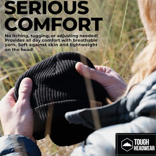 Tough Headwear Ribbed Beanie Hat - Four-Way Stretch Beanie for Women & Men - Lightweight, Soft Acrylic Knit Winter Hat