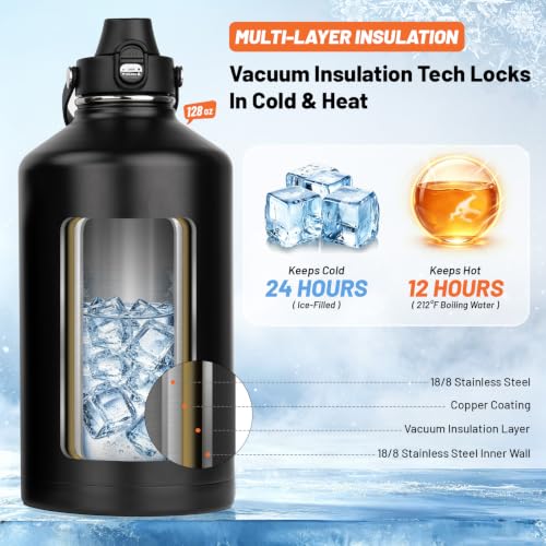 1 Gallon Insulated Leak-Proof Water Bottle with Carrier Bag - Black Forest, 128oz