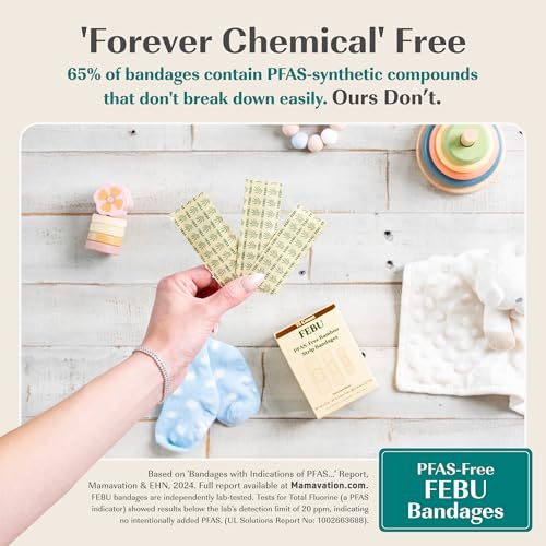 FEBU Bamboo Fabric Bandages | PFAS Free Flexible Fabric Bandages | Latex Free Bandage | Natural Hypoallergenic Bandage for Scrapes, Cuts & First Aid | 1in x 3in | 100 Count Pack