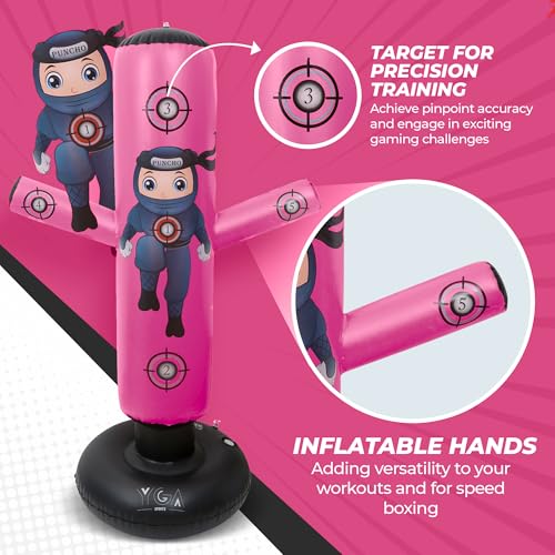 Pink Kids Punching Bag with Boxing Gloves and Pump - Gift Set for Ages 3-12