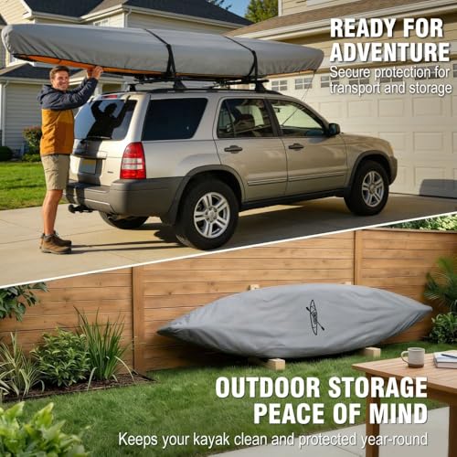 800D Heavy-Duty Waterproof Kayak Cover 10.1-11.5ft Outdoor Storage