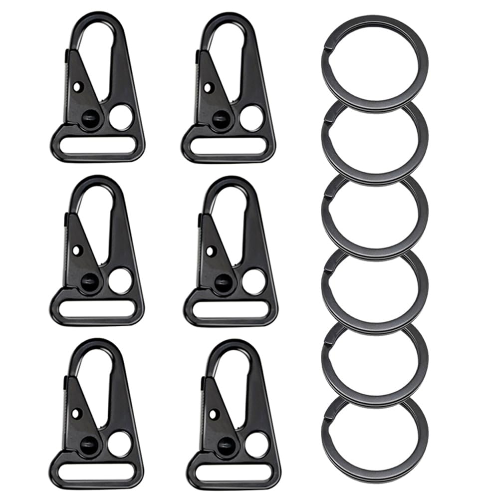 1 Inch Metal Rifle Enlarged Mouth Single Point Slings Clip for Paracord Webbing Strap for Keychain Snap Hooks Outdoor Backpack Tactical Carabiners (6PCS(Black))