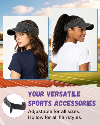 Sun Visor Hat Pack - Adjustable Cotton Golf Running Tennis Caps for Women & Men - Black, Navy Blue, Gray