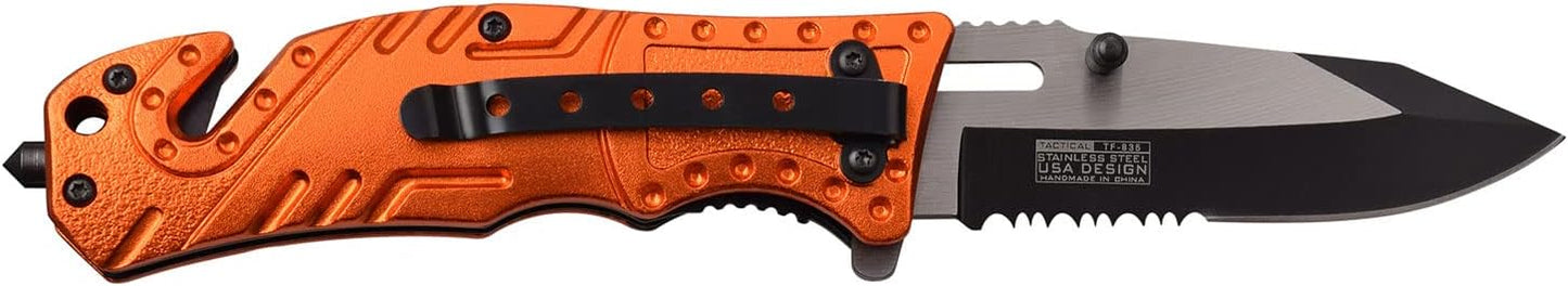 MTECH USA TAC Force TF-835 Series Spring Assist Folding Knife, Two-Tone Half-Serrated Blade, 4.5-Inch Closed