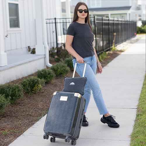 BlueHills Premium Soft Travel Blanket Pillow Airplane Flight Blanket Throw Bag Pillowcase Compact Large 2 in 1 Combo Warm Traveling Plane Essentials Portable Gifts Lightweight Grey Gray T007