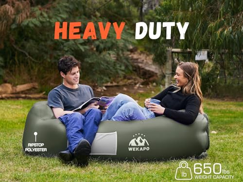 Inflatable Couch Air Lounger Chair - Olive Green Portable Camping & Beach Sofa
