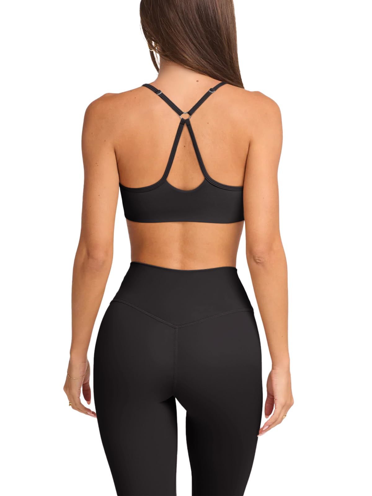 Black Sports Bras for Women 2025 Padded Adjustable Thin Straps Workout Yoga Gym Athletic Cute Bras Casual Tops Activewear Camisole(Black,Small)
