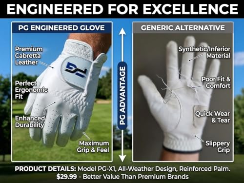 Golf Gloves - 5 Pack Men’s Cabretta Leather Premium Quality, Medium
