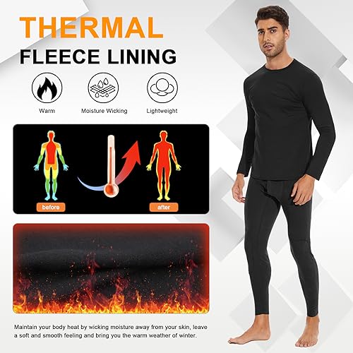 Men's Thermal Long Sleeve Undershirt Base Layer - Black, Medium