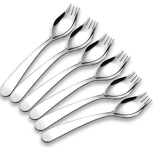 Mini Stainless Steel Sporks 5.9 Inch Kids Utensils Set for Lunch & Snacks - 6 Pack