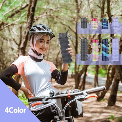 Foldable 16 oz Silicone Water Bottles Set with Metal Clip – Reusable Travel Hydration Cups