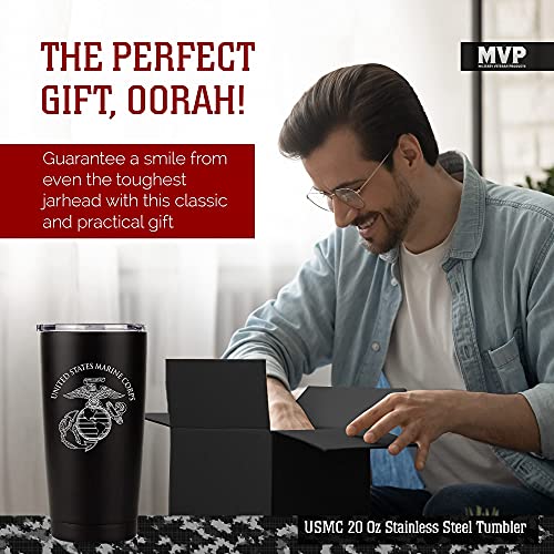 USMC 20oz Insulated Stainless Steel Tumbler - Military Gift, Leakproof, Keeps Beverages Hot Cold - Disabler Vet Owned