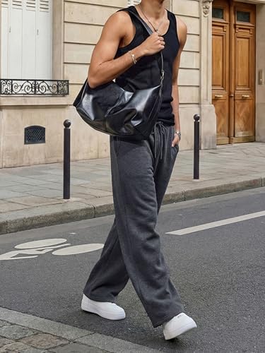 Men's Baggy Sweatpants Wide Leg Joggers Casual Pants Large Dark Grey