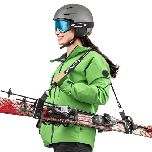 Ski Straps & Pole Carrier - Black - Heavy-Duty with Adjustable Strap Length & Cushioned Shoulder Sling