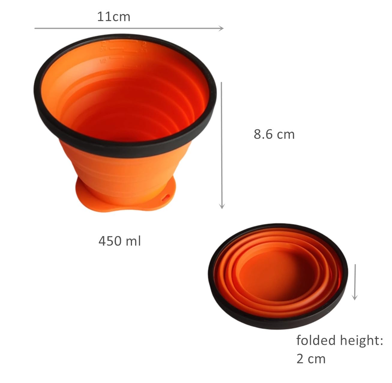 450ml Collapsible Silicone Camping Cup - Portable Foldable Drinking Mug for Outdoor, Hiking & Travel(Orange)