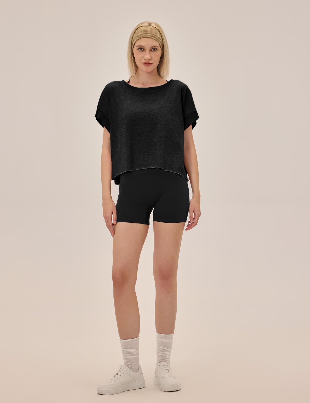 UNIANKIYA Open Back Workout Tops for Women Loose Fit Athletic Crop Tee Short Sleeve Gym Running Yoga Shirt Black