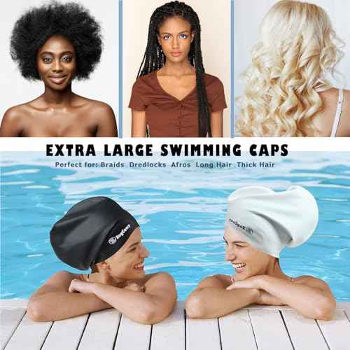 Women Extra Large Swim Cap for Braids and Dreadlocks, Silicone Keep Hair Dry Swimming Caps for Long Hair Extensions Weaves, Waterproof Bath Pool Shower Cap 1-3 Pack