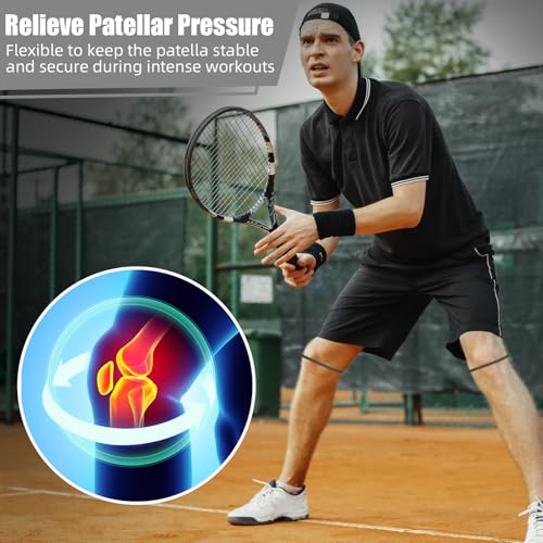 Silicone Patella Knee Band for Basketball Patella Tendon Support Knee Pain Running Tendon Brace Support Strap(4,Black and White,M)