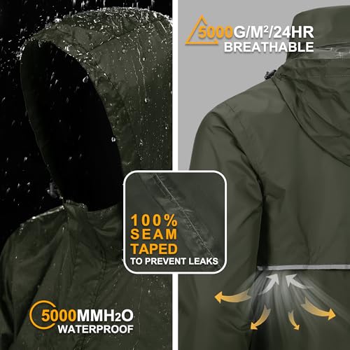 Men's Waterproof Rain Jacket - Lightweight Packable Outdoor Venturers Medium Green