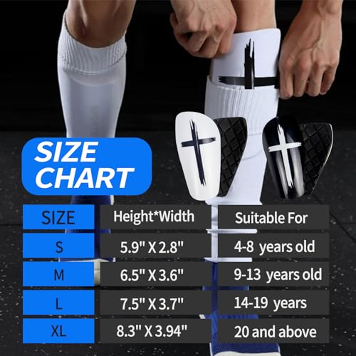 Kids Soccer Shin Guards with Socks - Medium Black+White, Impact Protection