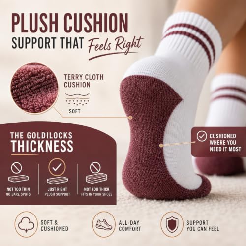 Forever Bambe Mini Crew Socks for Women 4-Pack Pastels Cushioned Bottom Retro Striped Athletic Socks - Short Calf Style