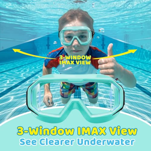 Kids Swim Goggles - Anti-Fog UV Wide View, Fabric Strap, Black & Green