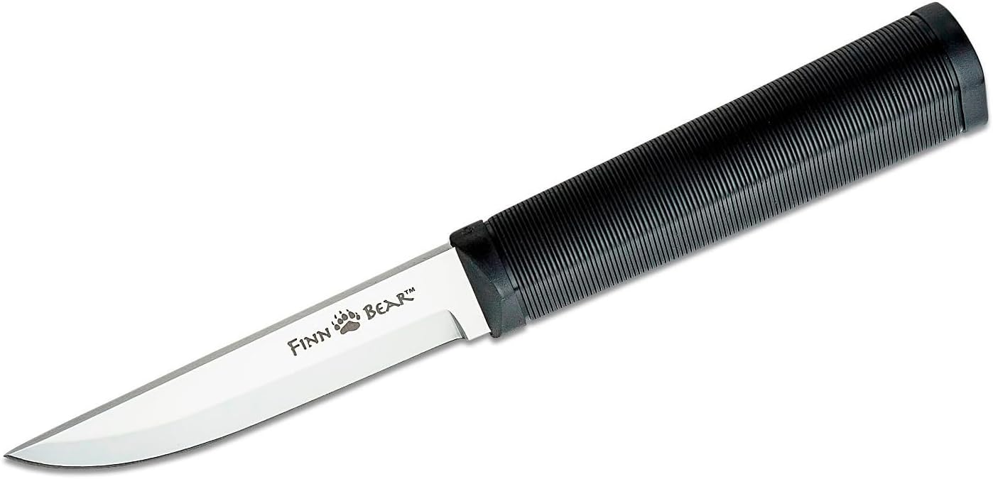 Cold Steel Finn Bear 4" Durable Compact German 4116 Stainless Steel Fixed Blade Straight Back Outdoor Game Hunting Utility Knife, 4-1/2" Textured Handle, Secure-Ex Sheath