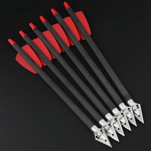 ZSHJGJR Archery 8 inch Crossbow Bolts Carbon Arrows 2" Red Vanes with Steel Broadhead Tips for Crossbow Hunting Shooting Targeting 6/12/24pcs (red, 12)