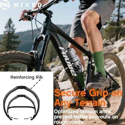 Mixed 2-Pack Bike Water Bottle Holder Cage - Carbon Fiber Reinforced, Only 12g - Universal Bike Cup Rack for Road & MTB Bicycles with Secure, Includes Screws & Tool for Easy Installation (Black)