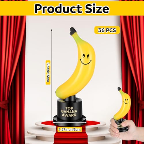 6 Pack Banana Trophy - Funny Top Banana Award with Black Stand, Yellow Plastic