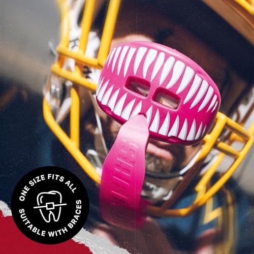 SAFEJAWZ Lip Guard Football Mouthguard with Detachable Pink Strap - Impact Protection