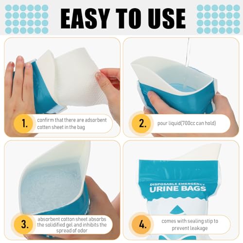 Nuogo Disposable Urine Bags 100 Pack - 800ml Light Unisex Travel Pee Bags
