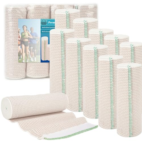 Premium Elastic Bandage Wrap 6 inch 10 Pack Reusable Versatile Self-Closing Compression Bandage Wraps for Ankles, Wrists Knee, Tummy and Body Cotton Lymphedema Wraps for Legs Latex-Free