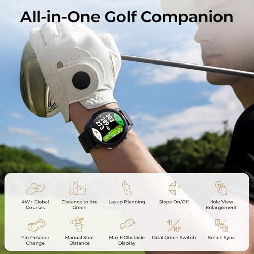SILLAID Black Golf GPS Watch with 1.43" AMOLED Touchscreen, 40,000+ Courses, Slope Mode & Hazard Distances