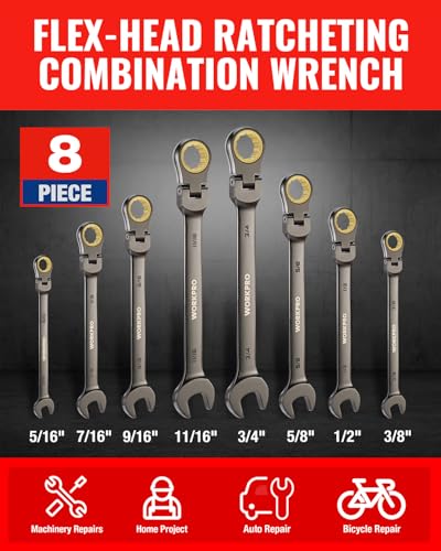 WORKPRO 8-Piece Ratcheting Combination Wrench Set SAE Nickel Plated - Durable & Versatile