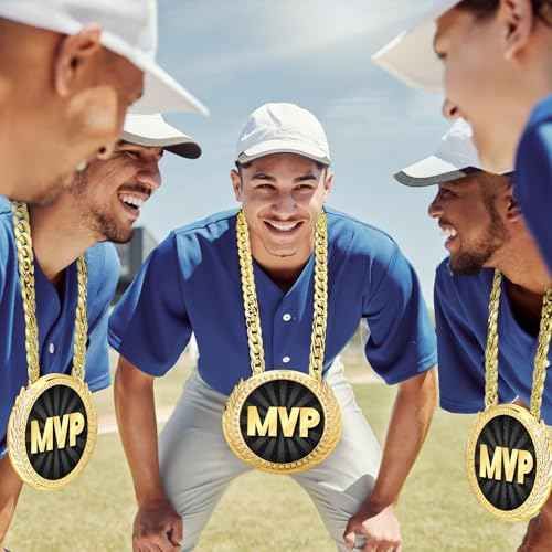 Tondiamo Sports MVP Turnover Chain Medal 6" Big Gold Champ Award Necklace Chain Baseball Basketball Football Soccer Softball Volleyball Sports Competitions Prize Gifts and Party Favors