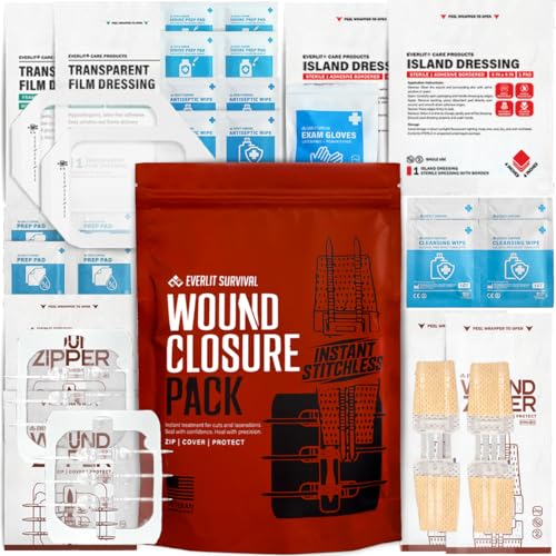 EVERLIT Compact Wound Closure Pack - Zip-Stitch, Butterfly & Waterproof Bandages
