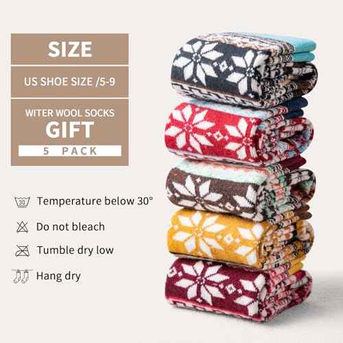 Wool Socks for Women - Womens Wool Socks Winter Sock for men Warm Thick Knit Soft Vintage Casual Crew Sock