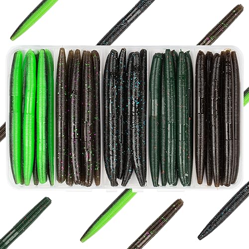 4 Inch 30 Pcs Salt-Impregnated Senko Worms Kit - Mixed Colors for Bass Fishing