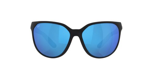 Costa Del Mar Womens Mayfly Round Sunglasses, Matte Black/Blue Mirrored Polarized 580G, 58 mm