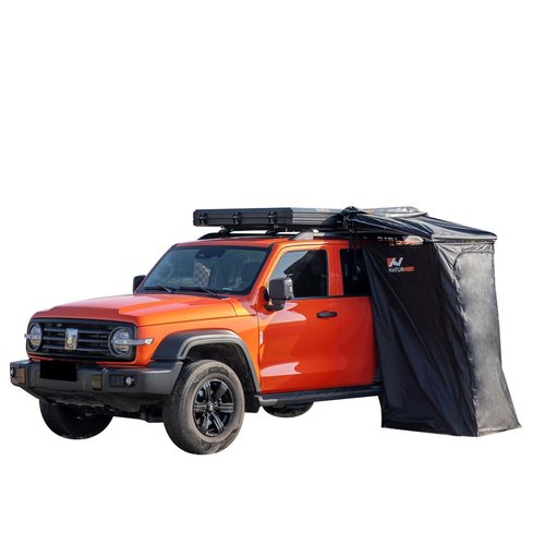 SPOFLYINN Car Side Shower Room Roof Top Popup Toilet Tent Privacy Protection Shower Tent Shower Awning with LED Strip Light for Camping Black