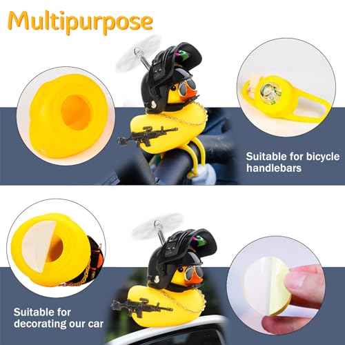 wonuu Rubber Duck Bike Bell, Squeeze Ducks with Helmet for Cycling Car Dashboard Decorations Motorcycle Bicycle Accessories