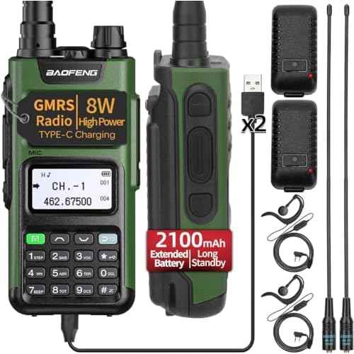 BAOFENG GM-15 Pro GMRS Radio 8W NOAA Weather Receiver Radio,GMRS Repeater Capable,Rechargeable Long Range Two Way Radio with Extended Battery USB-C Charger,2Pack